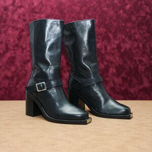 Rag&Bone Women Fallon Moto Biker Metal Point Black Leather Boots size 8US EUR38